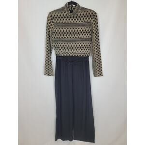 90s Mob Wife Vintage Citi Dress Mock Neck Gold Black Long Sleeve Jumpsuit 10P